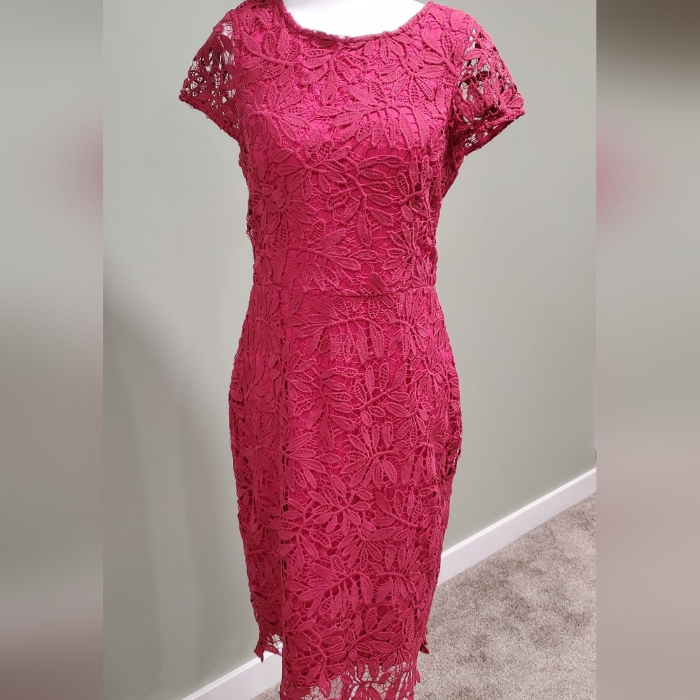 Lulu's Raspberry Lace Midi Dress